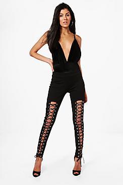 Boohoo Betsy Premium Eyelet Lace Up Front Leggings