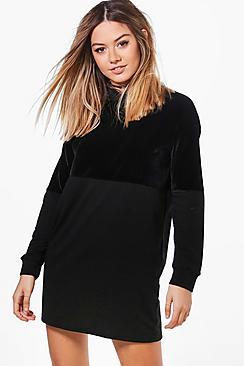 Boohoo Petite Heidi Velvet Colour Block Sweat Dress