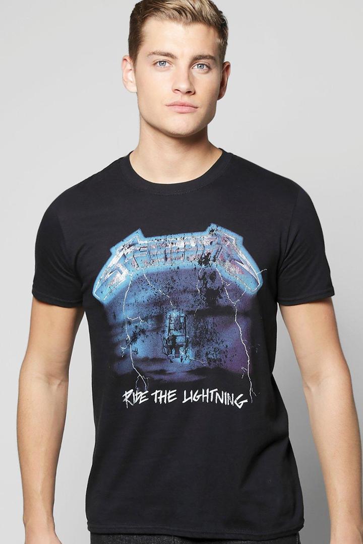 Boohoo Metallica Lightening License T-shirt Black