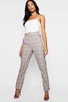 Boohoo Tall Check High Waisted Belted Pants