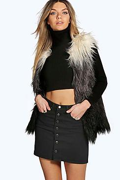 Boohoo Tori Rigid A Line Button Through Denim Mini Skirt