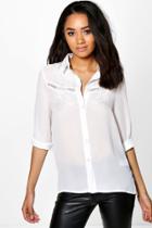 Boohoo Petite Nicky Embroidered Ladder Trim Shirt White
