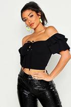 Boohoo Crepe Off The Shoulder Crop Top