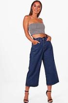 Boohoo Petite Imogen Scallop Edge Denim Culotte