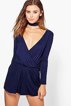 Boohoo Petite Frances Choker Detail Wrap Playsuit