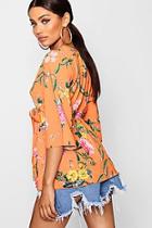 Boohoo Woven Floral Wrap Tie Blouse