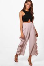 Boohoo Calista Ruffle Side Woven Wide Leg Culottes Mauve