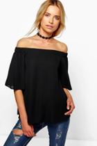 Boohoo Mia Woven Off The Shoulder Top Black