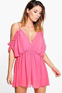 Boohoo Lolah Cold Shoulder Chiffon Playsuit