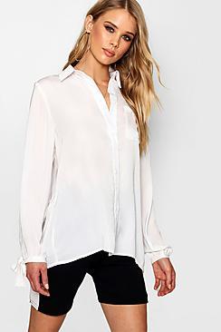 Boohoo Tie Cuff Oversized Shirt