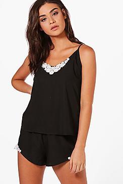 Boohoo Faye Lace Trim Cami & Short Set
