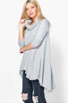 Boohoo Caroline Dip Hem Cowl Neck Jumper Charcoal