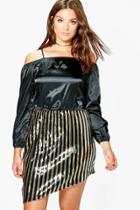 Boohoo Plus Vanessa Sequin Open Shoulder Satin Dress Multi