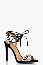 Boohoo Kirsty Pearl Detail Wrap Up Stiletto Black