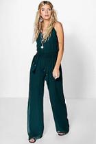 Boohoo Tanya Tassel Trim Wide Leg Chiffon Jumpsuit