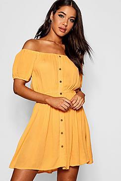 Boohoo Betty Button Through Bardot Shift Dress