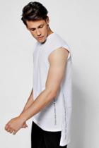 Boohoo Longline Sleeveless T Shirt With Print & Step Hem White