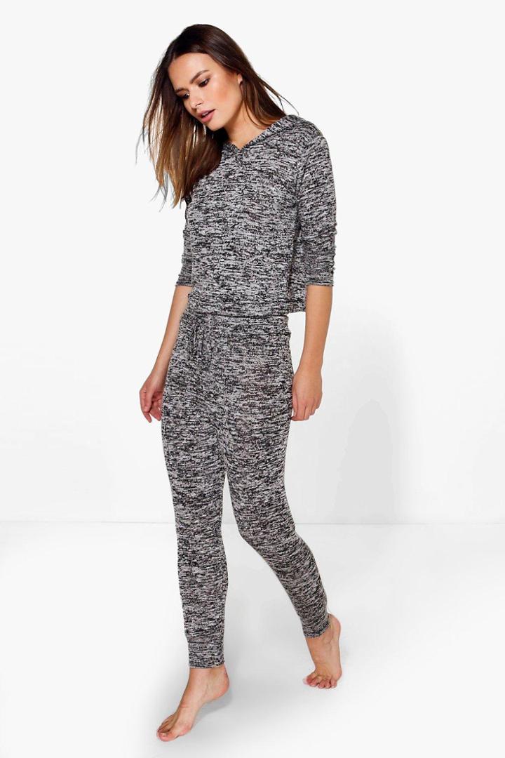 Boohoo Molly Hoody + Jogger Knitted Loungeset Charcoal