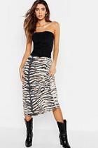 Boohoo Tiger Print Slinky Bias Cut Midi Skirt
