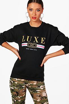 Boohoo Tall Olivia Luxe New York Slogan Sweat
