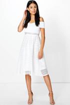 Boohoo Ellie Off Shoulder Panelled Midi Skater Dress Ivory