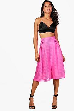 Boohoo Holly Bright Mesh Stripe Full Skater Skirt