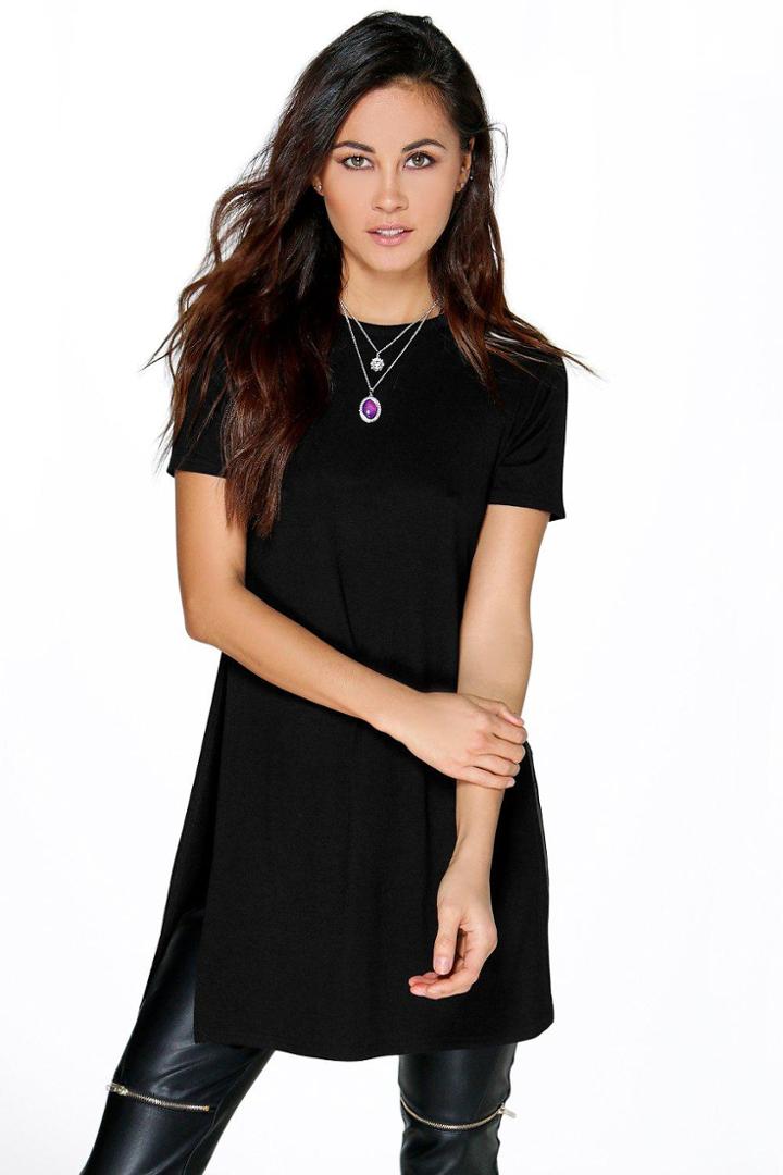 Boohoo Isabella Oversized Split Side Tee Black