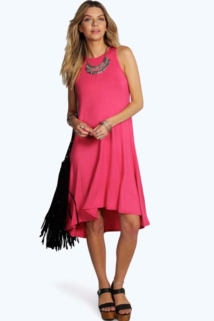 Boohoo Amanda Sleeveless Dip Back Swing Dress Lipstick