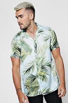 Boohoo Palm Print Revere Short Sleeve Satin Shirt