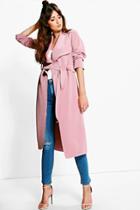 Boohoo Katie Shawl Collar Belted Duster Rose