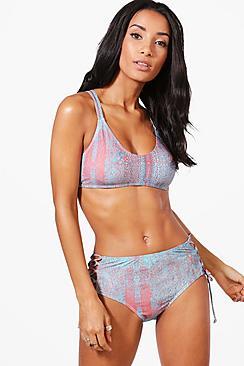 Boohoo Hanoi Printed High Waist Cropped Bikini