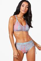 Boohoo Hanoi Printed High Waist Cropped Bikini