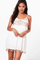 Boohoo Sophia Tassel Trim Sundress White