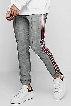 Boohoo Large Prince Of Wales Check Taped Cuffed Trouser