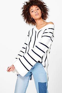 Boohoo Justine Wide Sleeve Striped Oversized Jumper