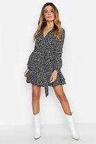 Boohoo Wrap Front Ruffle Hem Tea Dress