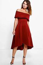 Boohoo Rella Off Shoulder Dip Hem Skater Dress