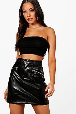 Boohoo Leah Zip Detail Leather Look Mini Skirt