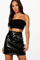 Boohoo Leah Zip Detail Leather Look Mini Skirt