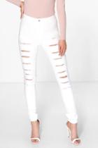 Boohoo Avah High Rise Ultra Rip Skinny Jeans Cream