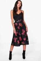 Boohoo Tall Isha Dark Floral Midi Skirt Black