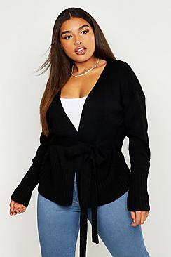 Boohoo Plus Wrap Detail Peplum Cardigan