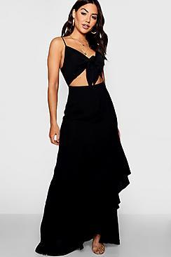 Boohoo Maddie Knot Front Ruffle Hem Maxi Dress