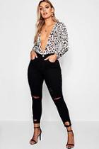 Boohoo Plus Distressed Knee + Hem Stretch Skinny Jean