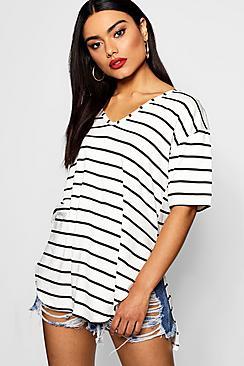 Boohoo Maggie Stripe Oversized Split Side Tee