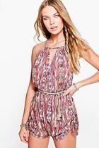 Boohoo Ria Aztec Print  Ruched Side Playsuit