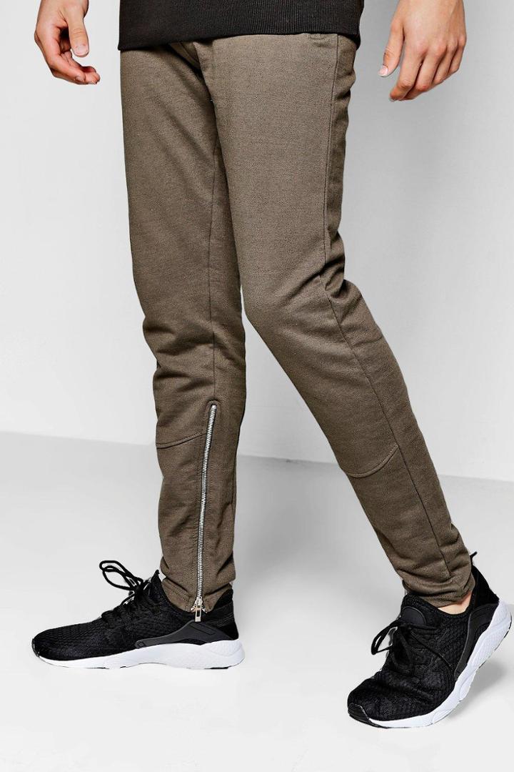 Boohoo Inner Leg Zip Detail Joggers Khaki