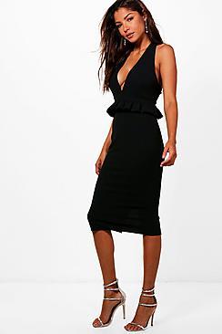 Boohoo Tiffanie Halter Frill Waist Detail Midi Dress