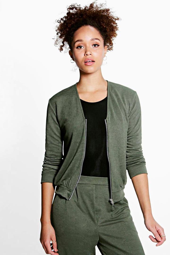 Boohoo Eloise Crepe Bomber Khaki