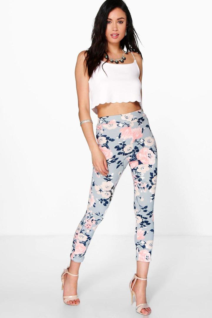 Boohoo Gianna Pastel Floral Skinny Crepe Trousers Multi